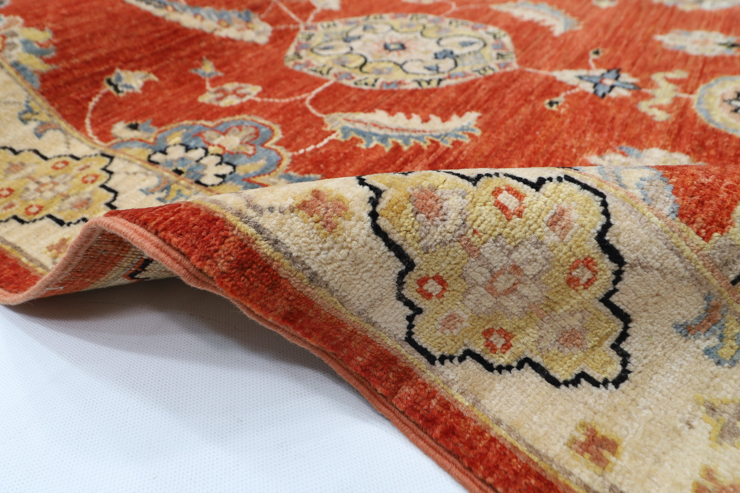 99 x 573 cm | Tribal Orange Large Runner Rug Afghan Hand Knotted veg Dye Wool carpet