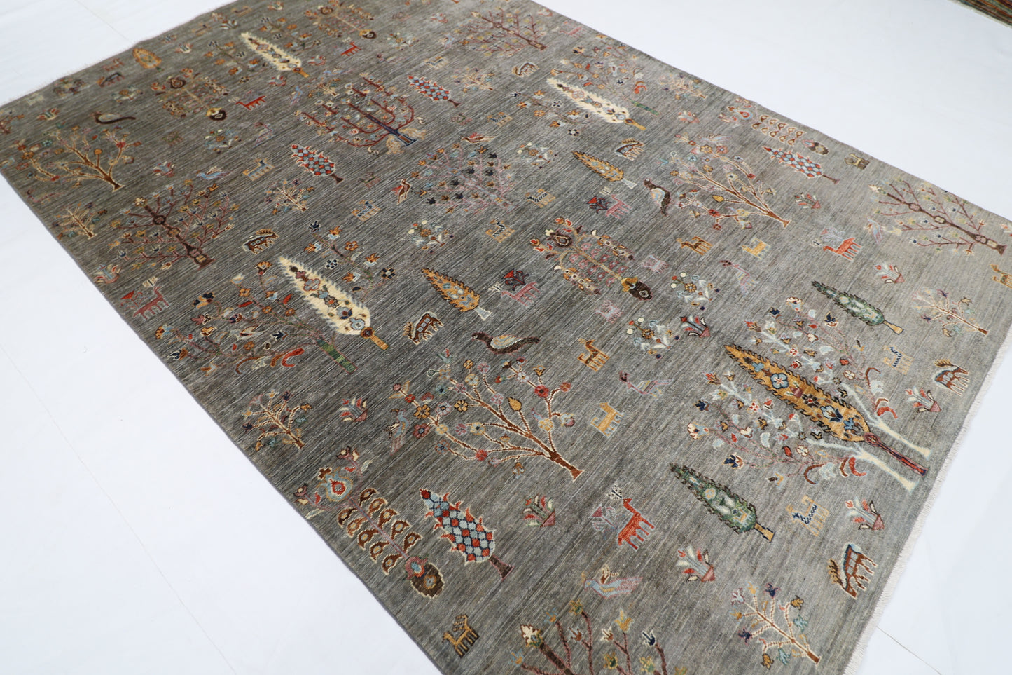 200 x 297 cm | Oriental Tree of life Gray Area Rug Afghan Hand Knotted Veg Dye Wool carpet