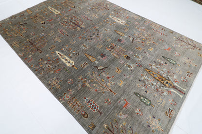 200 x 297 cm | Oriental Tree of life Gray Area Rug Afghan Hand Knotted Veg Dye Wool carpet
