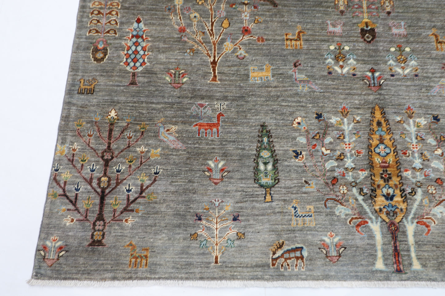 200 x 297 cm | Oriental Tree of life Gray Area Rug Afghan Hand Knotted Veg Dye Wool carpet