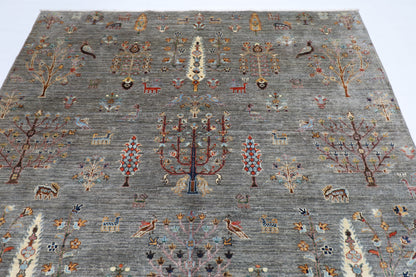 200 x 297 cm | Oriental Tree of life Gray Area Rug Afghan Hand Knotted Veg Dye Wool carpet