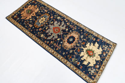 72 x 177 cm | Tribal Blue Runner Rug Afghan Hand Knotted veg Dye Wool carpet