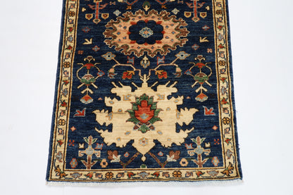 72 x 177 cm | Tribal Blue Runner Rug Afghan Hand Knotted veg Dye Wool carpet