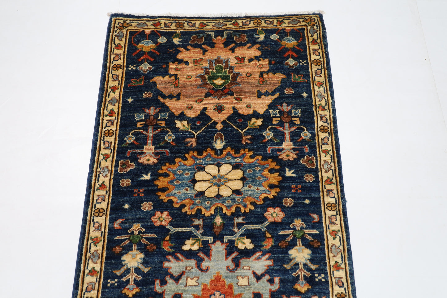 72 x 177 cm | Tribal Blue Runner Rug Afghan Hand Knotted veg Dye Wool carpet