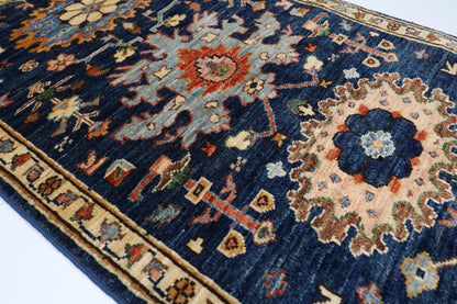 72 x 177 cm | Tribal Blue Runner Rug Afghan Hand Knotted veg Dye Wool carpet