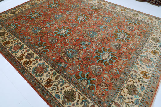 277 x 358 cm | Oriental Floral Orange Area Rug Afghan Hand Knotted veg Dye Wool Carpet