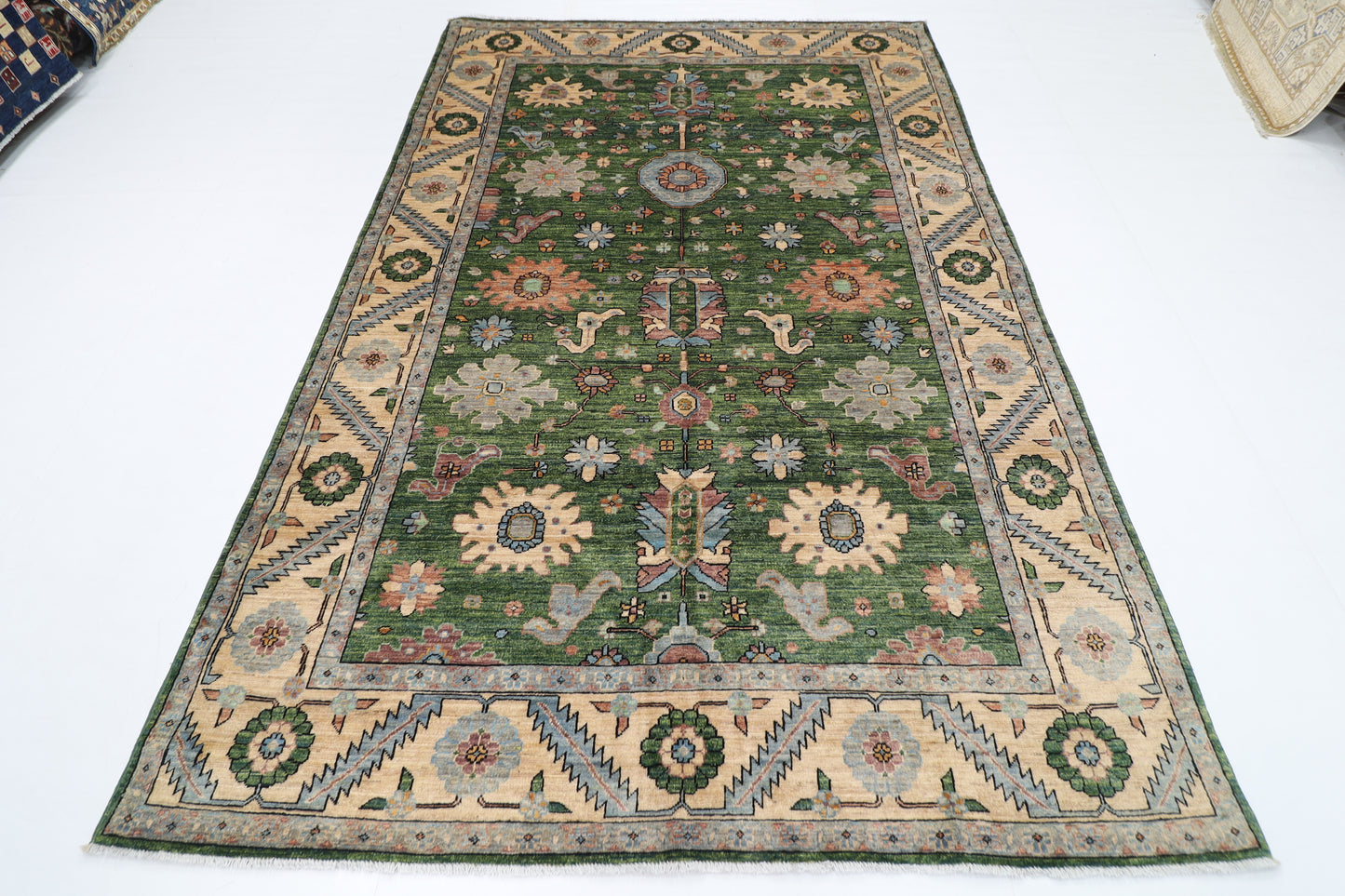 185 x 285 cm | Oriental Green Area Rug Afghan Hand Knotted Veg Dye Wool carpet