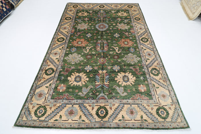 185 x 285 cm | Oriental Green Area Rug Afghan Hand Knotted Veg Dye Wool carpet