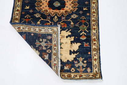 72 x 177 cm | Tribal Blue Runner Rug Afghan Hand Knotted veg Dye Wool carpet