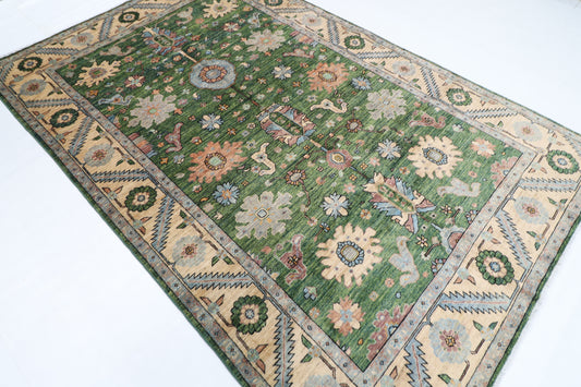 185 x 285 cm | Oriental Green Area Rug Afghan Hand Knotted Veg Dye Wool carpet