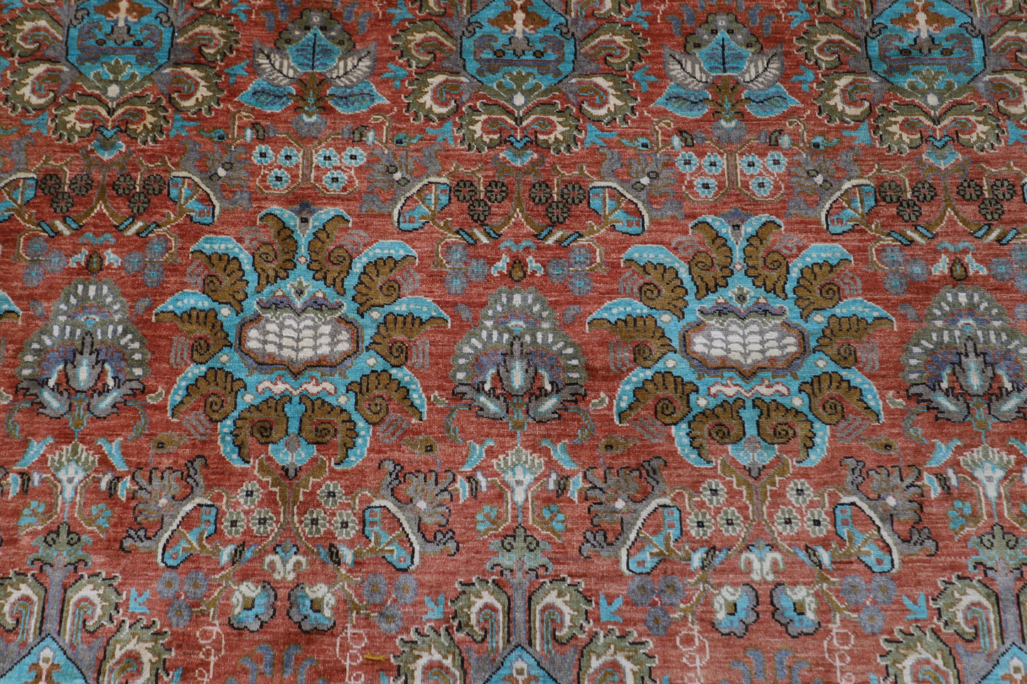 277 x 358 cm | Oriental Floral Orange Area Rug Afghan Hand Knotted veg Dye Wool Carpet