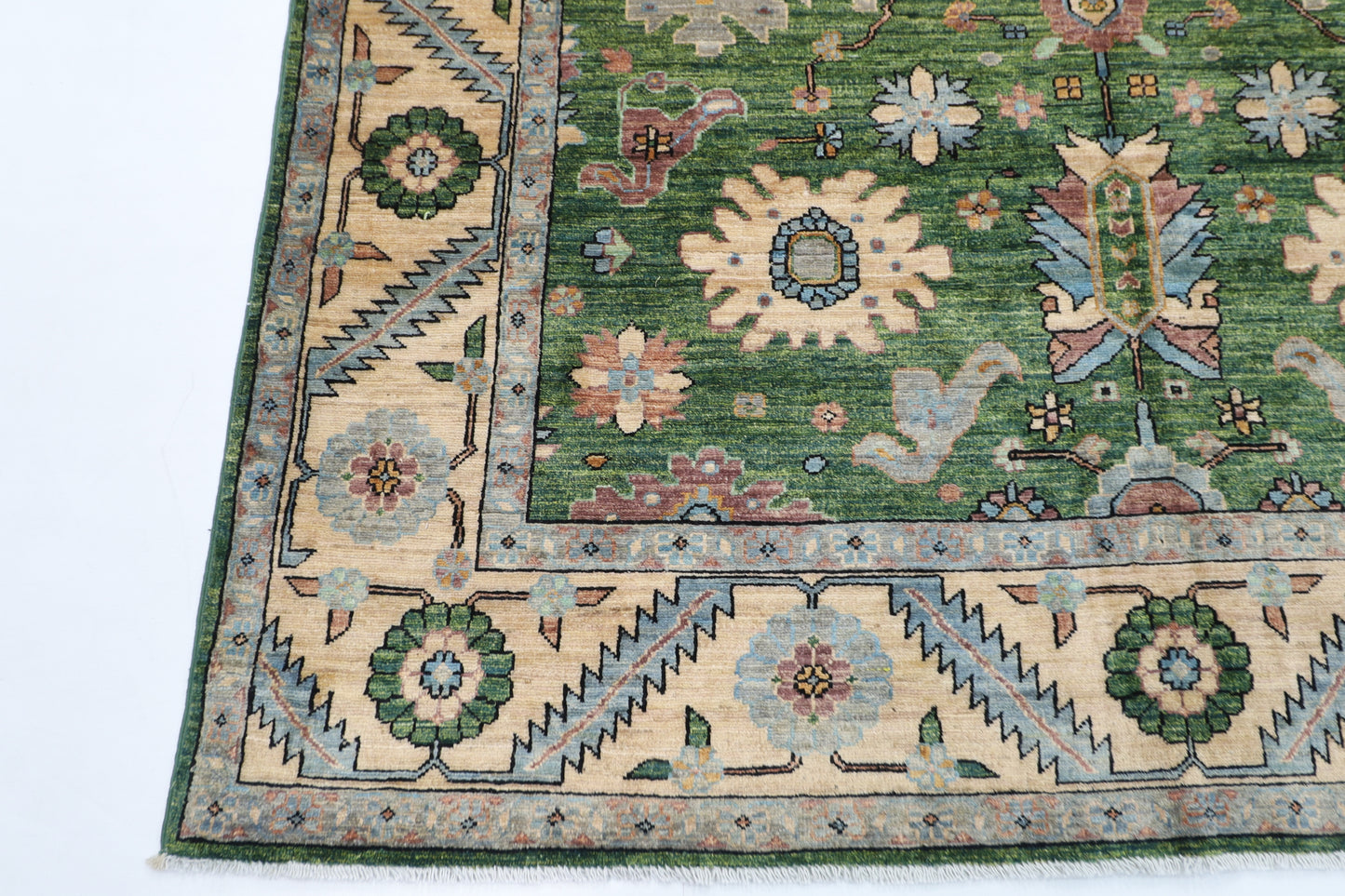 185 x 285 cm | Oriental Green Area Rug Afghan Hand Knotted Veg Dye Wool carpet