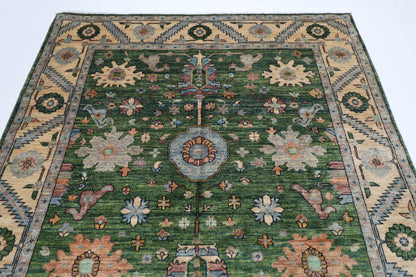185 x 285 cm | Oriental Green Area Rug Afghan Hand Knotted Veg Dye Wool carpet
