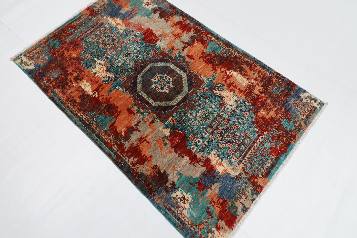 100 x 156 cm | Tribal Mamluk Abstract Area Rug Afghan Hand Knotted veg Dye Wool carpet