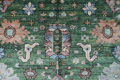 185 x 285 cm | Oriental Green Area Rug Afghan Hand Knotted Veg Dye Wool carpet