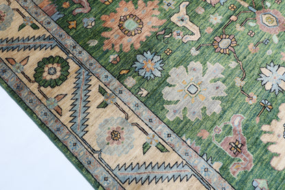 185 x 285 cm | Oriental Green Area Rug Afghan Hand Knotted Veg Dye Wool carpet