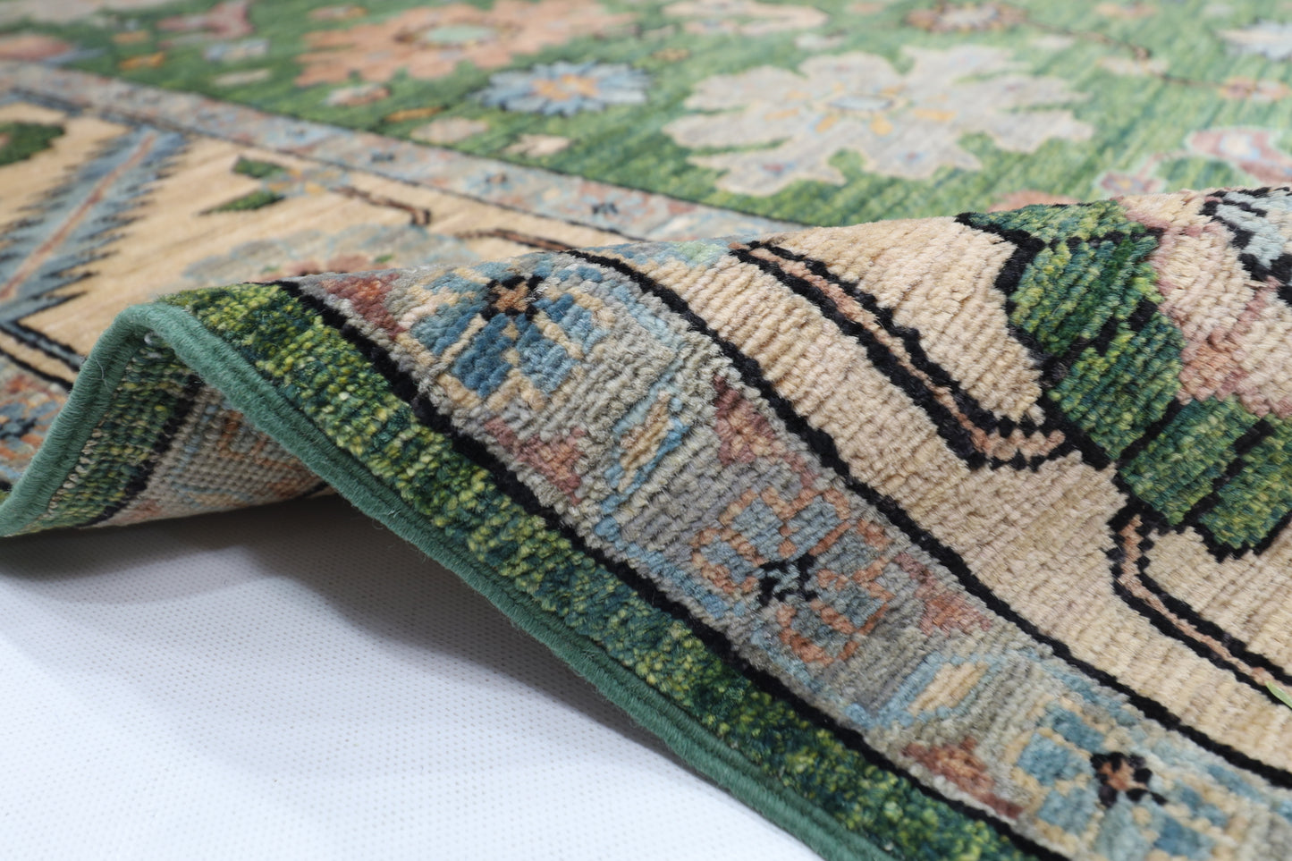 185 x 285 cm | Oriental Green Area Rug Afghan Hand Knotted Veg Dye Wool carpet