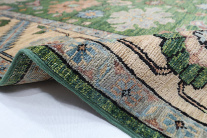 185 x 285 cm | Oriental Green Area Rug Afghan Hand Knotted Veg Dye Wool carpet