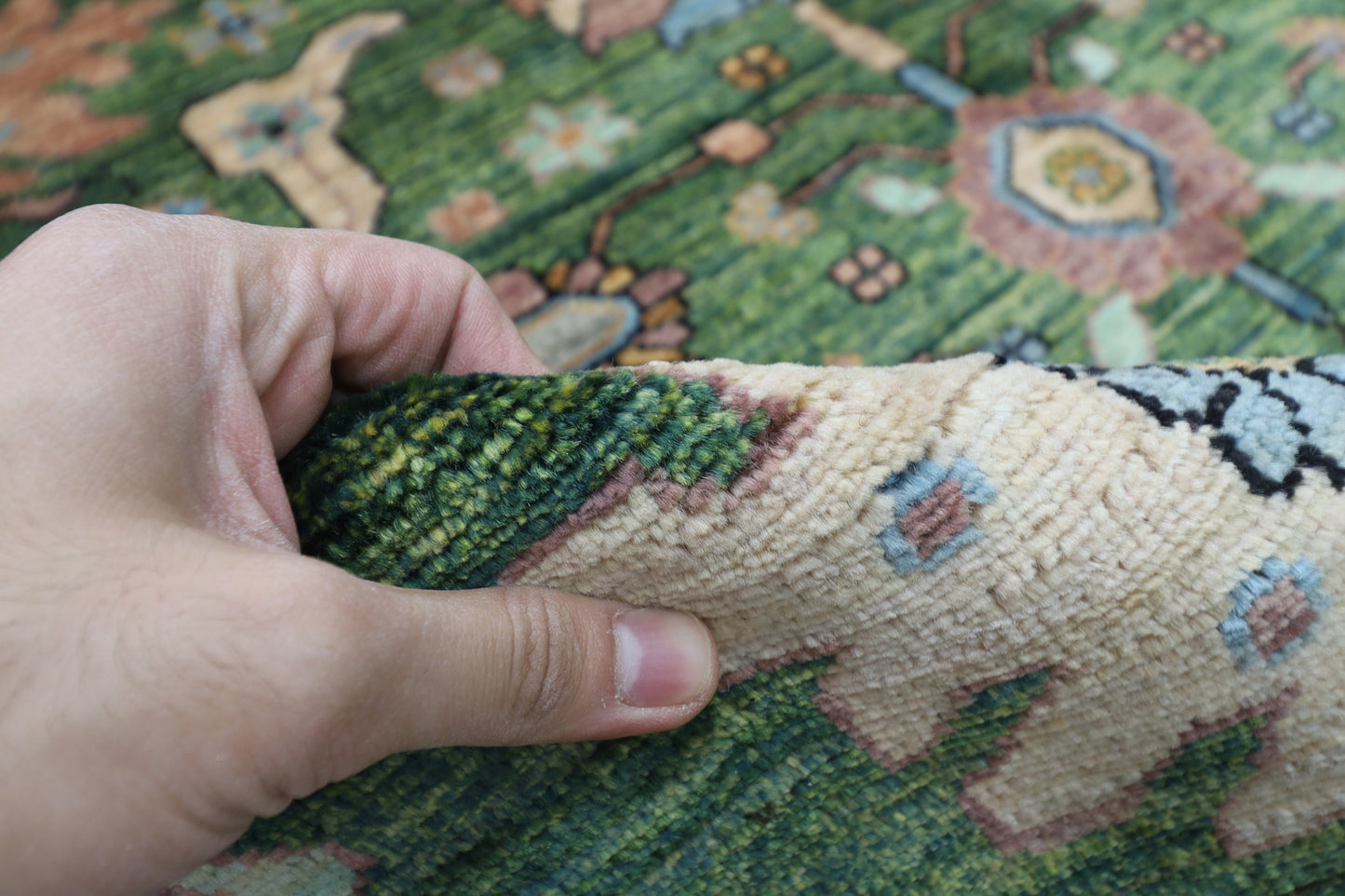 185 x 285 cm | Oriental Green Area Rug Afghan Hand Knotted Veg Dye Wool carpet