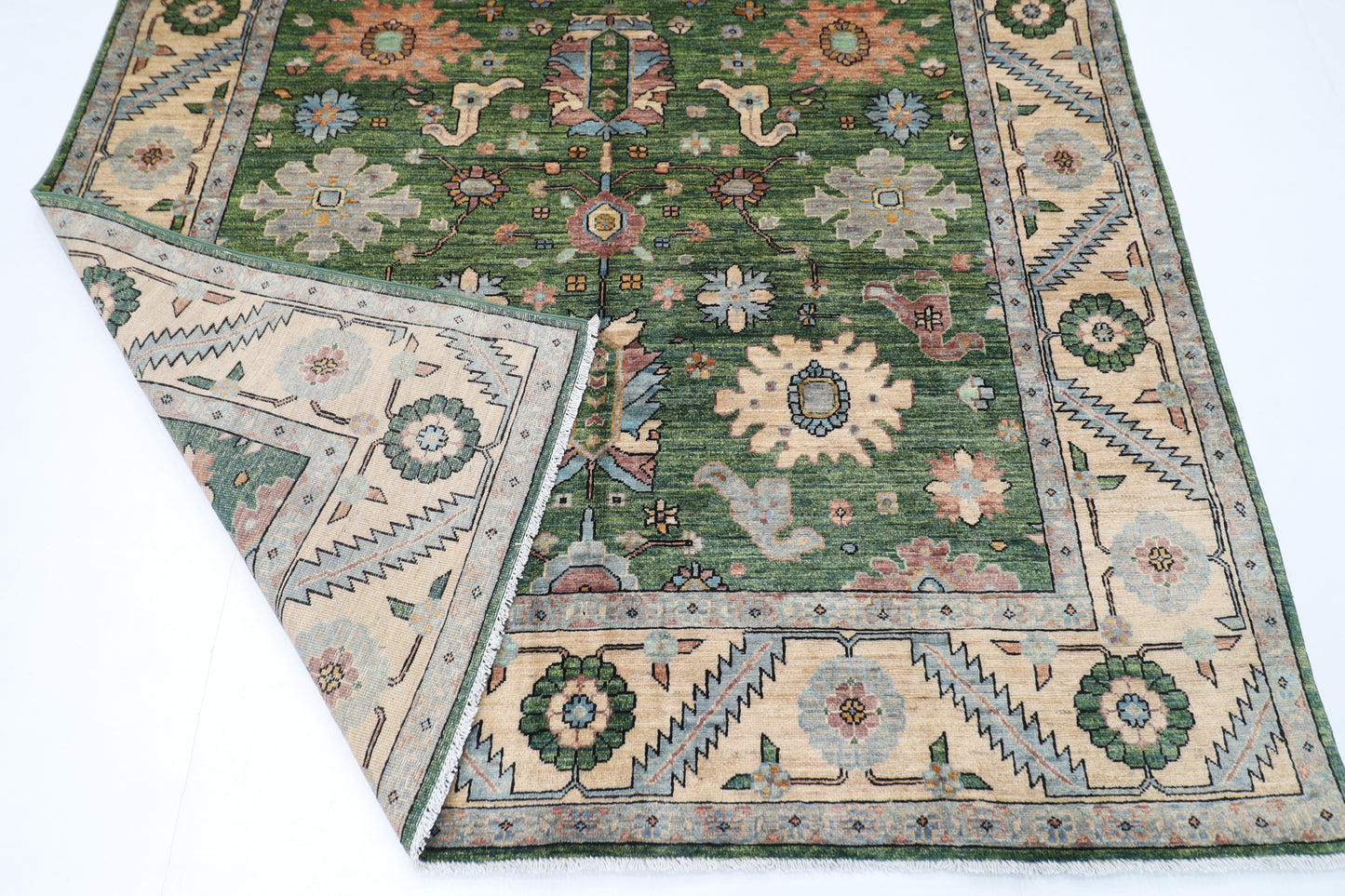 185 x 285 cm | Oriental Green Area Rug Afghan Hand Knotted Veg Dye Wool carpet