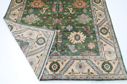 185 x 285 cm | Oriental Green Area Rug Afghan Hand Knotted Veg Dye Wool carpet