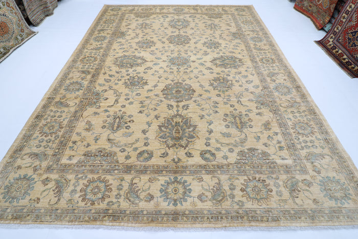 268 x 356 cm | Oriental Floral beige Area Rug Afghan Hand Knotted veg Dye Wool Carpet