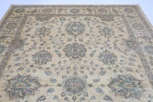 268 x 356 cm | Oriental Floral beige Area Rug Afghan Hand Knotted veg Dye Wool Carpet