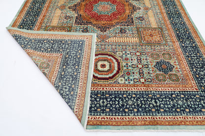 270 x 365 cm | Turquoise Mamluk Handmade Afghan Area Rug Hand Knotted Carpet Living Room Rug