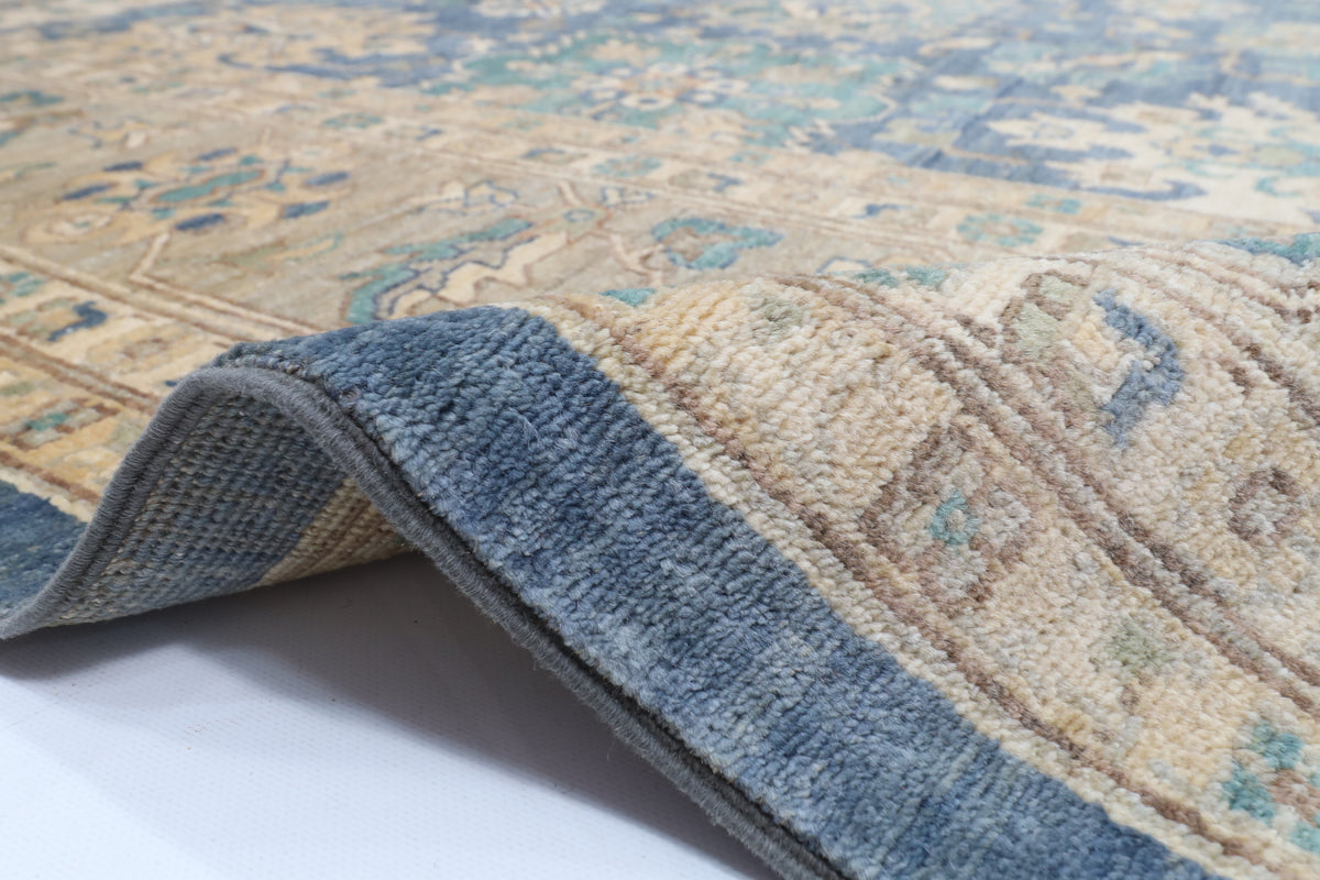 274 x 357 cm | Blue Floral Afghan Veg Dye Wool carpet
