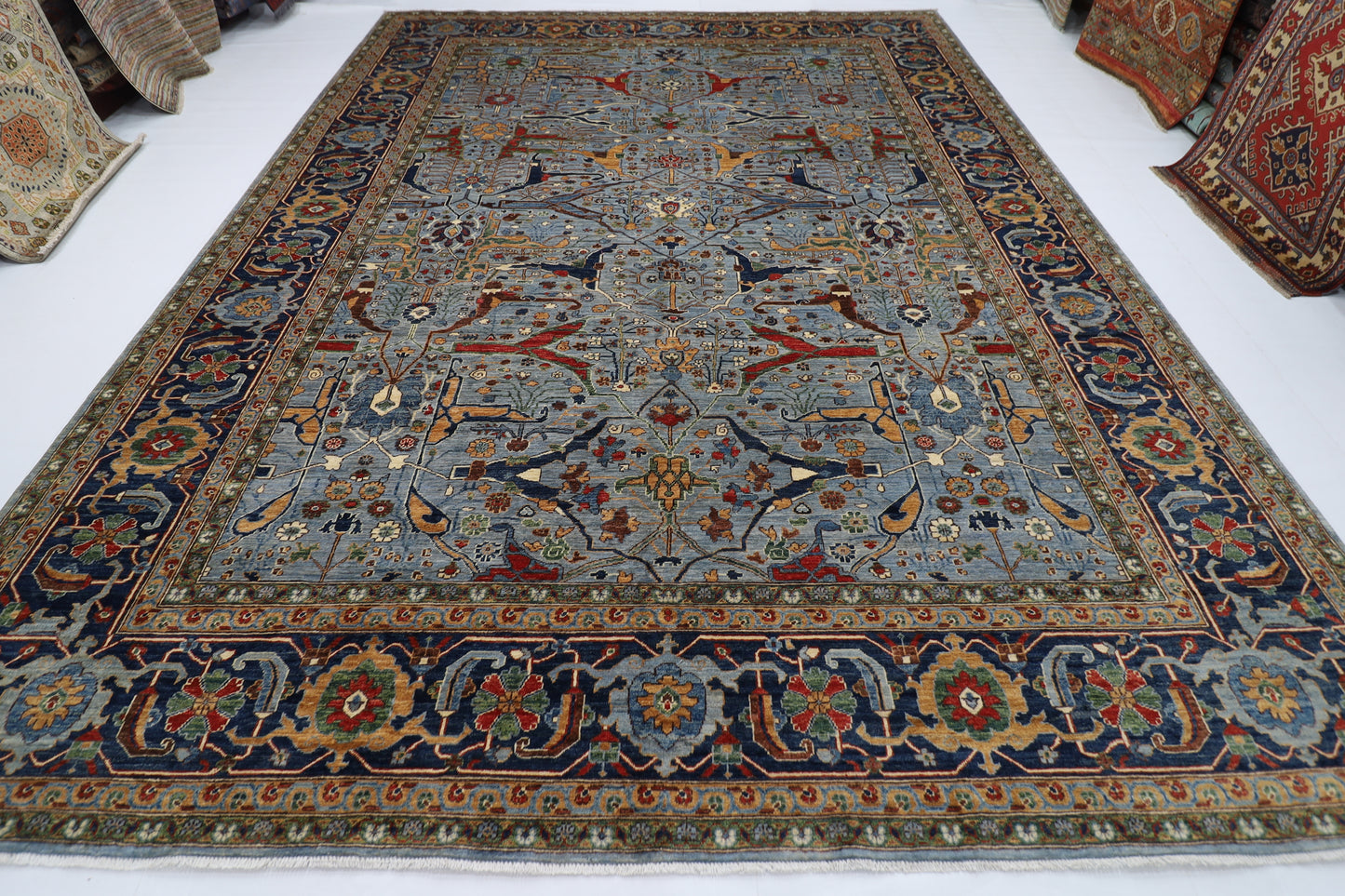 300 x 405 cm | Oriental Blueish Gray Area Rug Afghan Hand Knotted veg Dye Wool Carpet