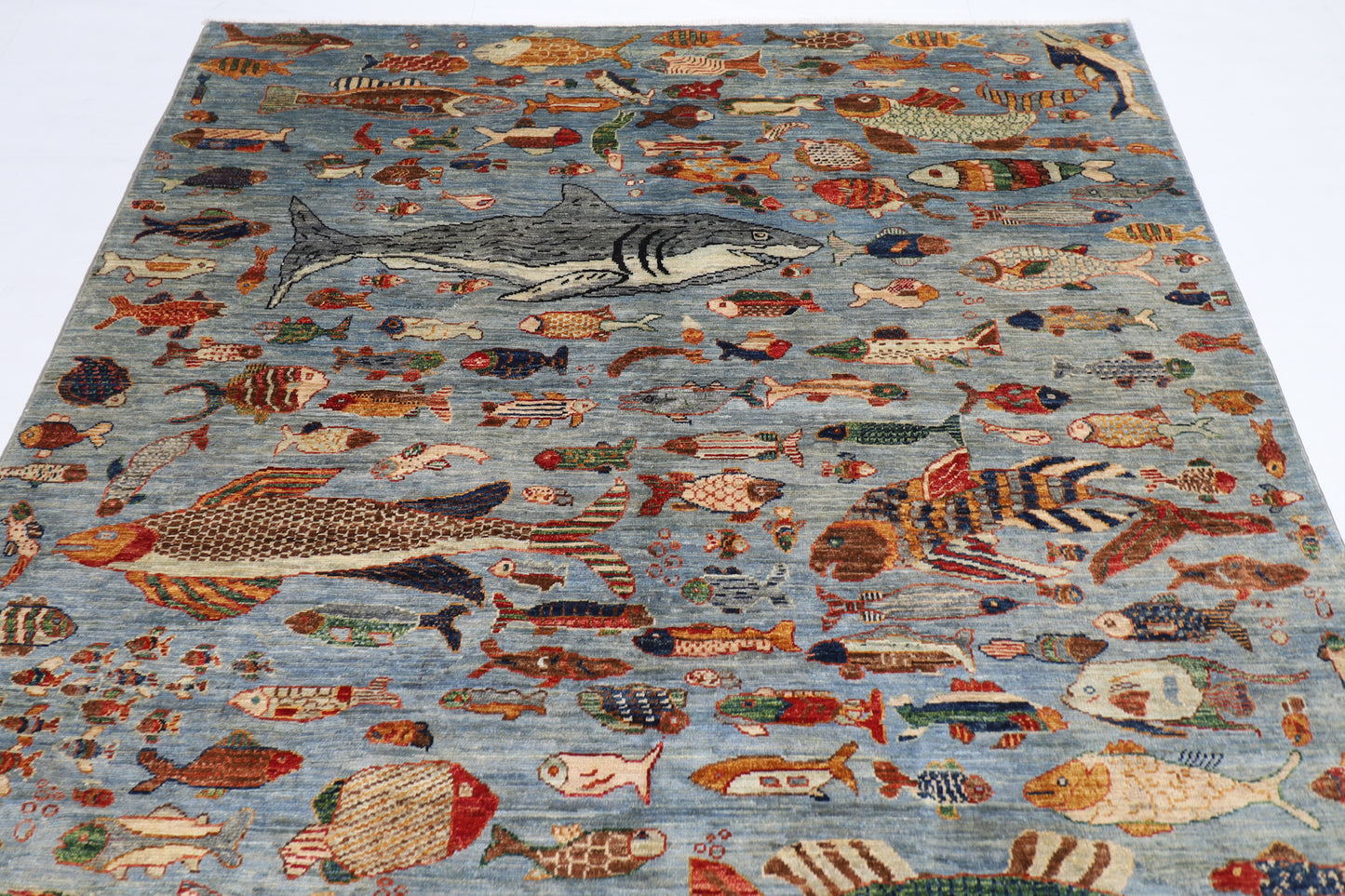 183 x 273 cm | Oriental Fish Gray Area Rug Afghan Hand Knotted Veg Dye Wool carpet