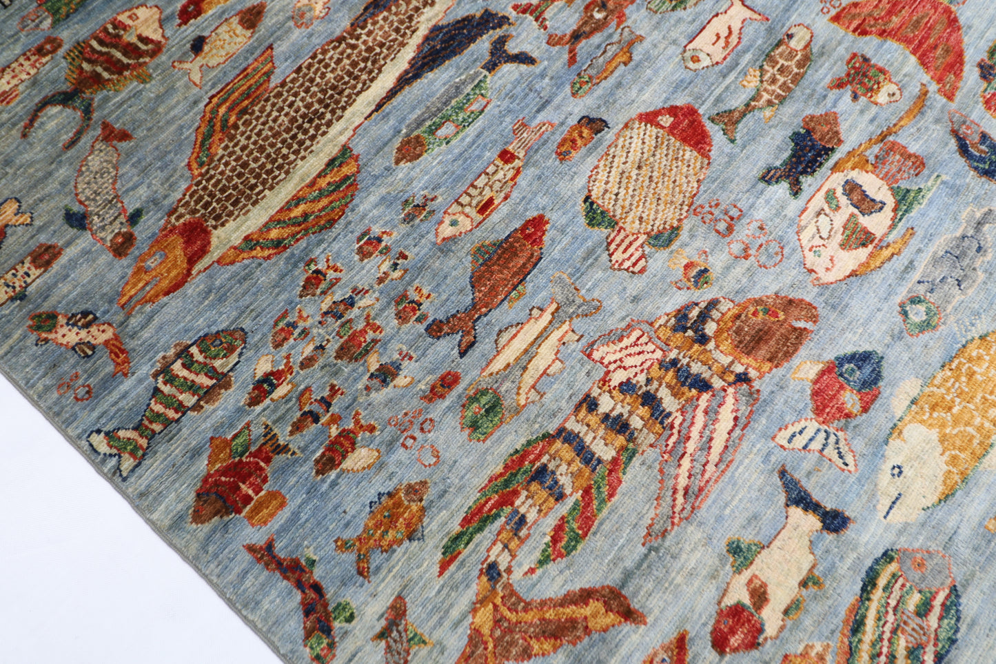 183 x 273 cm | Oriental Fish Gray Area Rug Afghan Hand Knotted Veg Dye Wool carpet