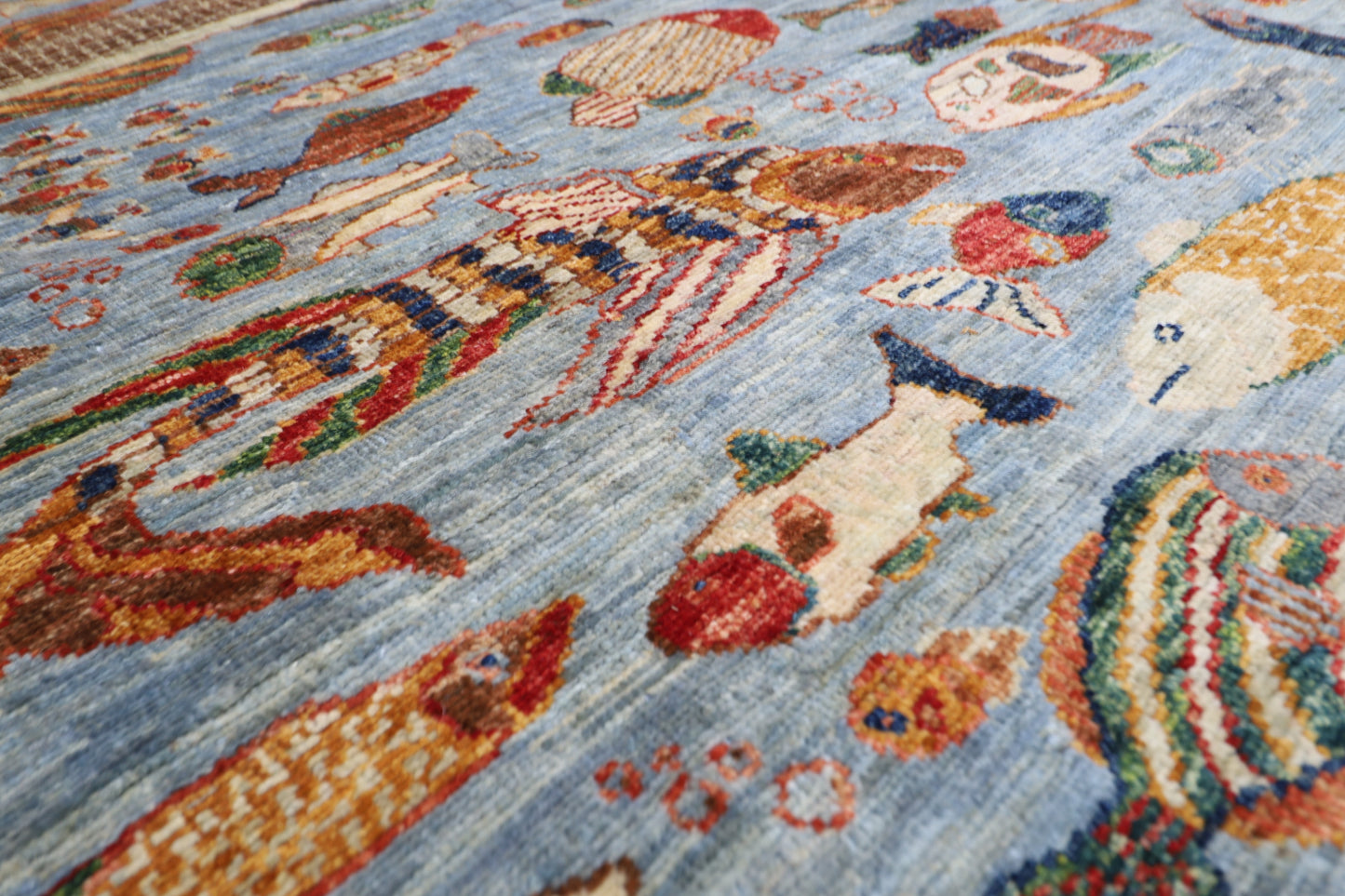 183 x 273 cm | Oriental Fish Gray Area Rug Afghan Hand Knotted Veg Dye Wool carpet
