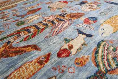 183 x 273 cm | Oriental Fish Gray Area Rug Afghan Hand Knotted Veg Dye Wool carpet