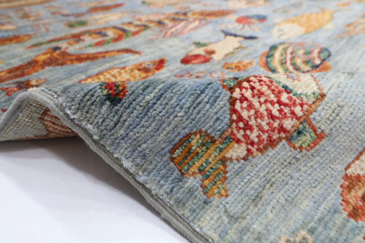 183 x 273 cm | Oriental Fish Gray Area Rug Afghan Hand Knotted Veg Dye Wool carpet