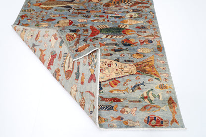 183 x 273 cm | Oriental Fish Gray Area Rug Afghan Hand Knotted Veg Dye Wool carpet