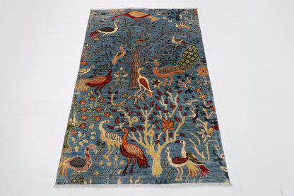 102 x 152 cm | Tribal Birds Area Rug Afghan Hand Knotted veg Dye Wool carpet