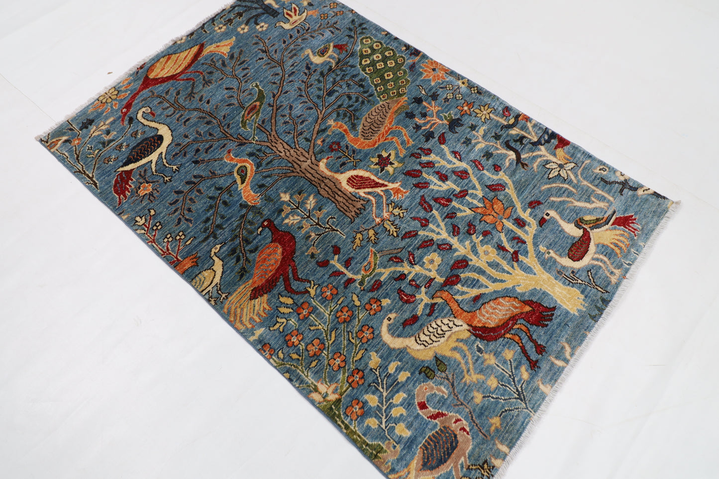 102 x 152 cm | Tribal Birds Area Rug Afghan Hand Knotted veg Dye Wool carpet