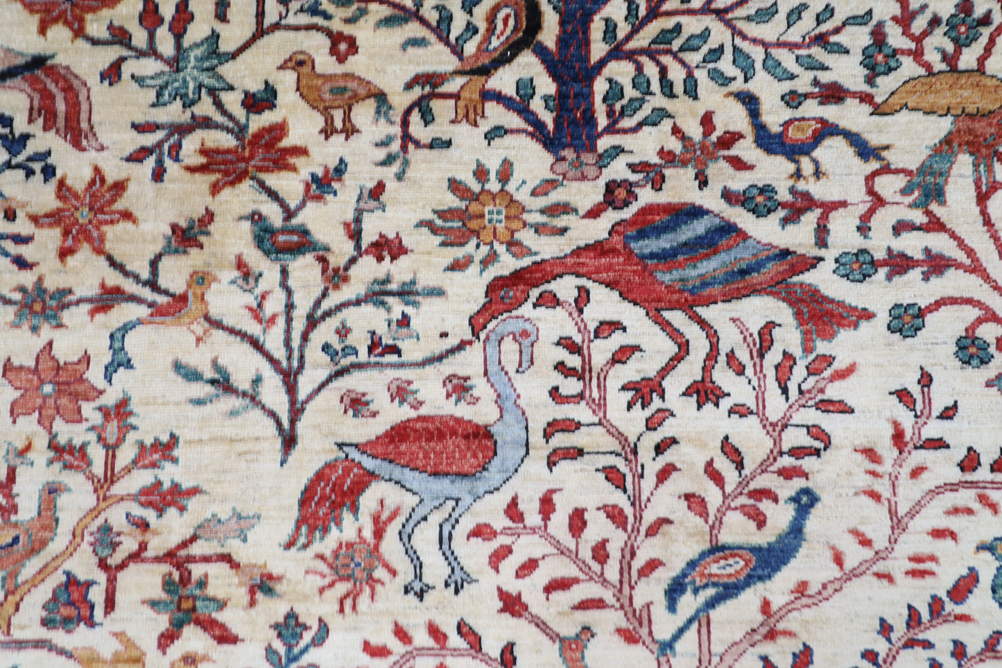 277 x 363 cm | Beige Birds Handmade Afghan Area Rug Hand Knotted Carpet Living Room Rug