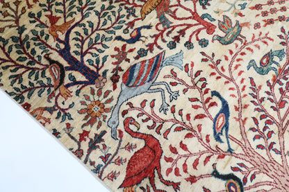 277 x 363 cm | Beige Birds Handmade Afghan Area Rug Hand Knotted Carpet Living Room Rug