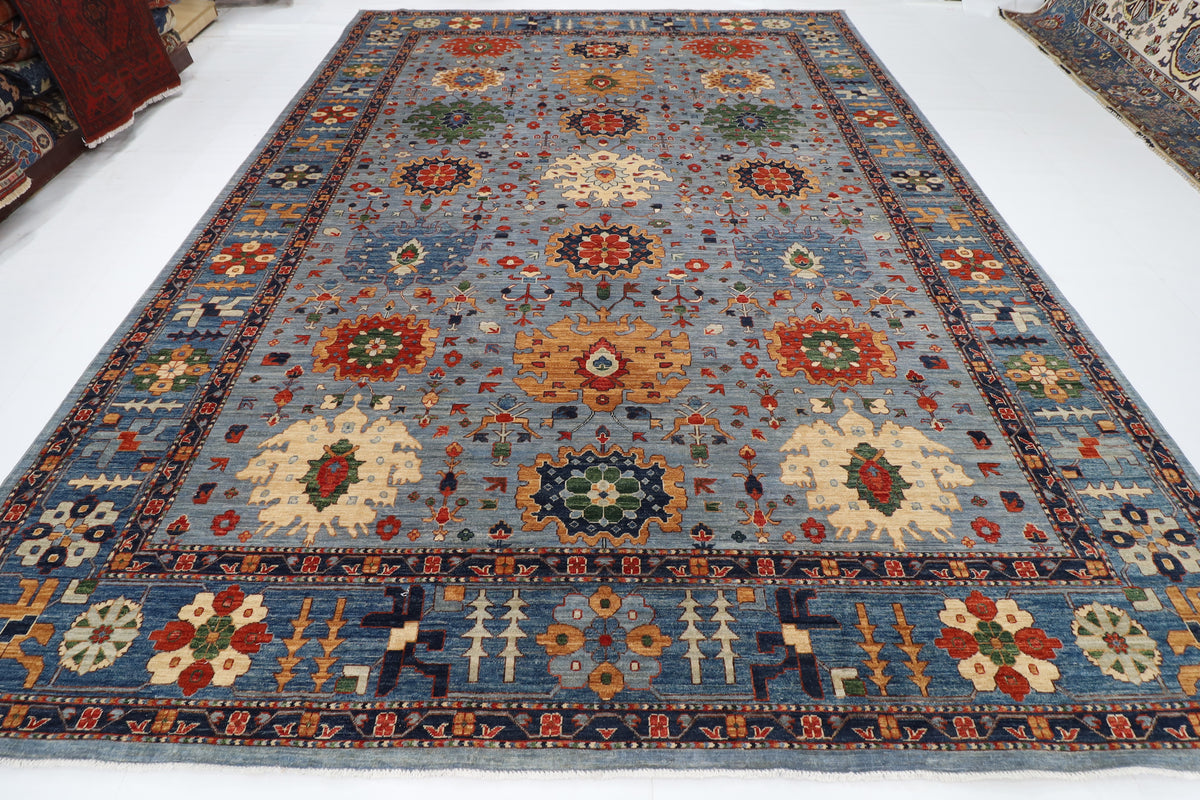 312 x 425 cm | Bluish Grey Afghan Veg Dye Wool carpet