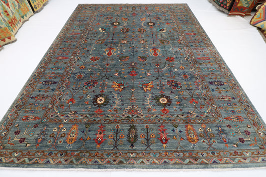 267 x 360 cm | Sultani Blueish Gray Handmade Afghan Area Rug Hand Knotted Carpet Living Room Rug