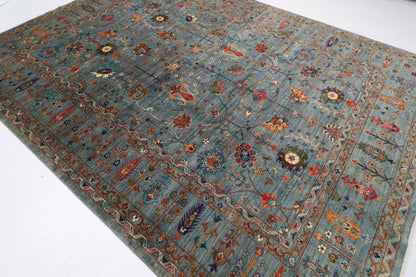 267 x 360 cm | Sultani Blueish Gray Handmade Afghan Area Rug Hand Knotted Carpet Living Room Rug