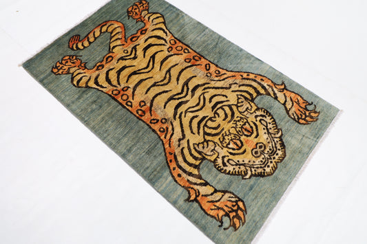 92 x 150 cm | Tribal Tiger Area Rug Afghan Hand Knotted veg Dye Wool carpet