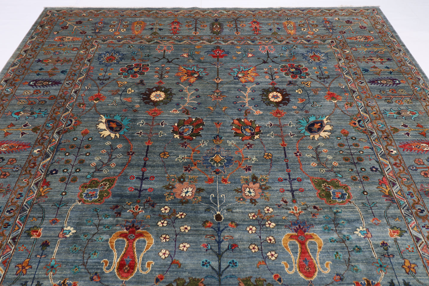 267 x 360 cm | Sultani Blueish Gray Handmade Afghan Area Rug Hand Knotted Carpet Living Room Rug