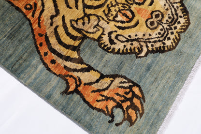 92 x 150 cm | Tribal Tiger Area Rug Afghan Hand Knotted veg Dye Wool carpet