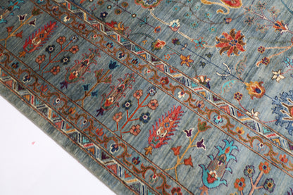 267 x 360 cm | Sultani Blueish Gray Handmade Afghan Area Rug Hand Knotted Carpet Living Room Rug
