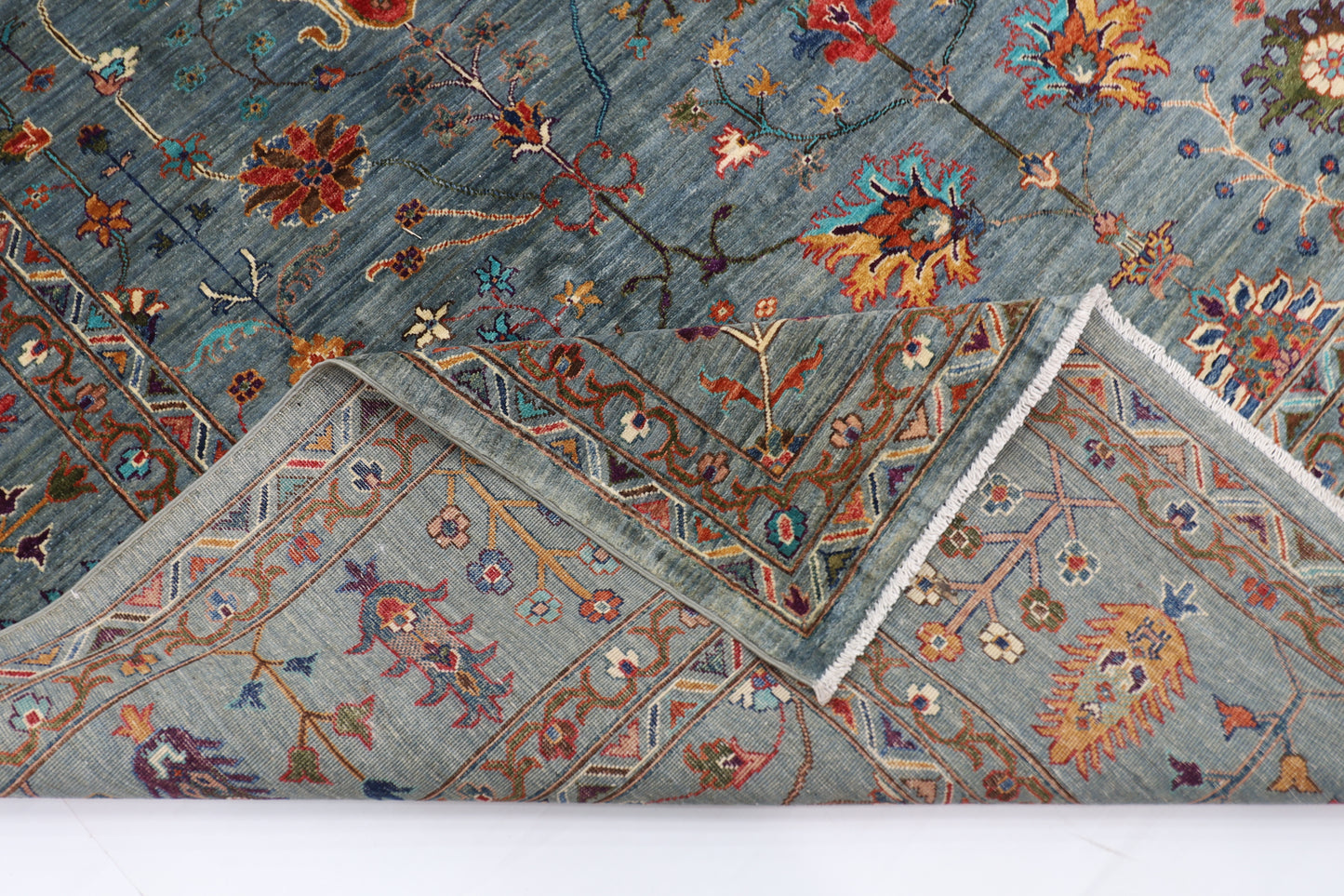 267 x 360 cm | Sultani Blueish Gray Handmade Afghan Area Rug Hand Knotted Carpet Living Room Rug