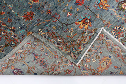 267 x 360 cm | Sultani Blueish Gray Handmade Afghan Area Rug Hand Knotted Carpet Living Room Rug