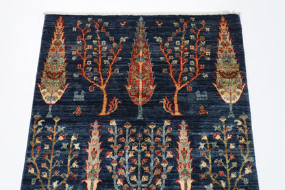 96 x 149 cm | Tree of life Blue Area Rug Afghan Hand Knotted veg Dye Wool carpet